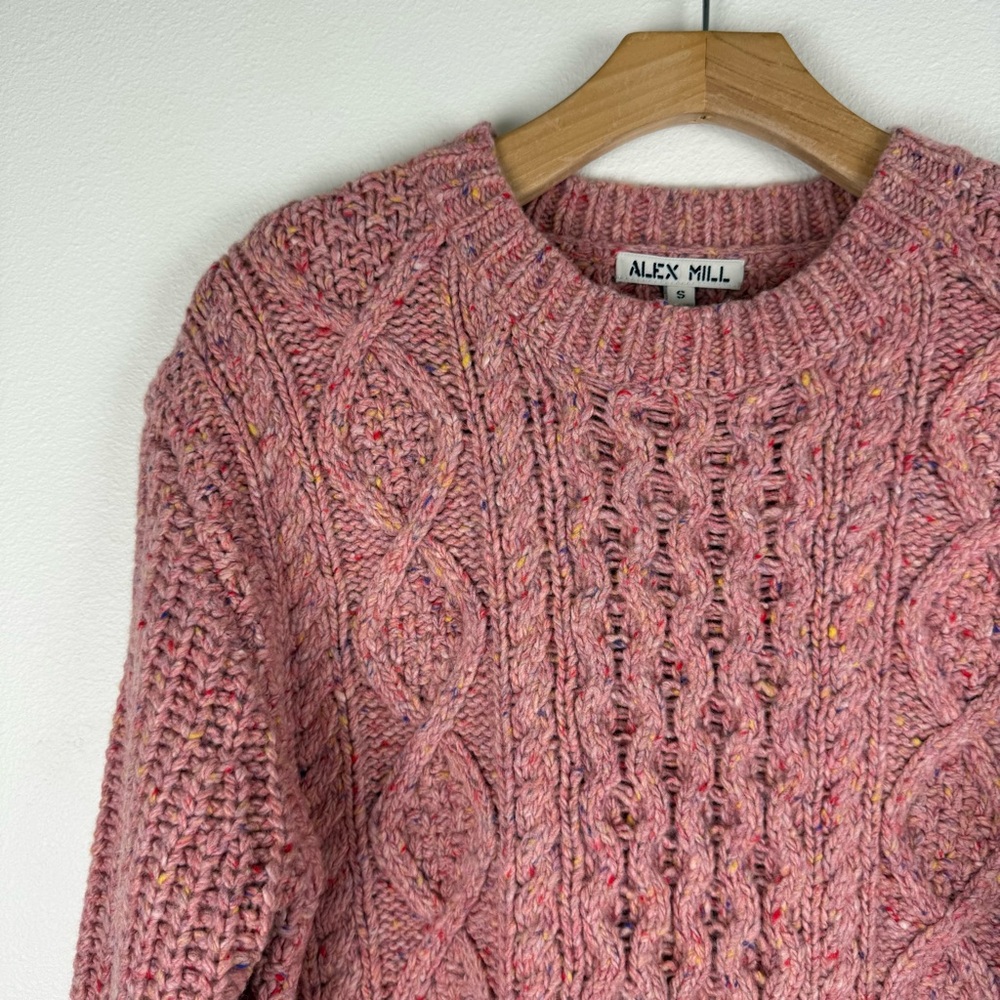 Alex Mill Pink Aran Cable Knit Merino Wool Side Button Sweater Womens Small - Picture 5 of 13